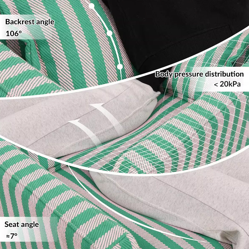 Green & White Stripe Birch Wood Accent Chair – Scandinavian-Style Lounge Chair for Living Room or Study