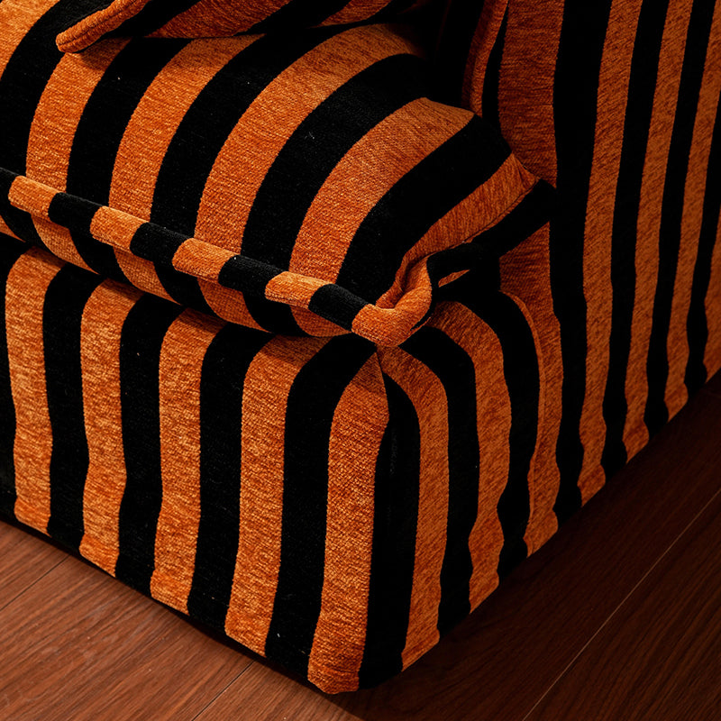 Bold Black & Orange Stripe Swivel Birch Wood Accent Chair - French-Inspired Living Room Lounge Chair