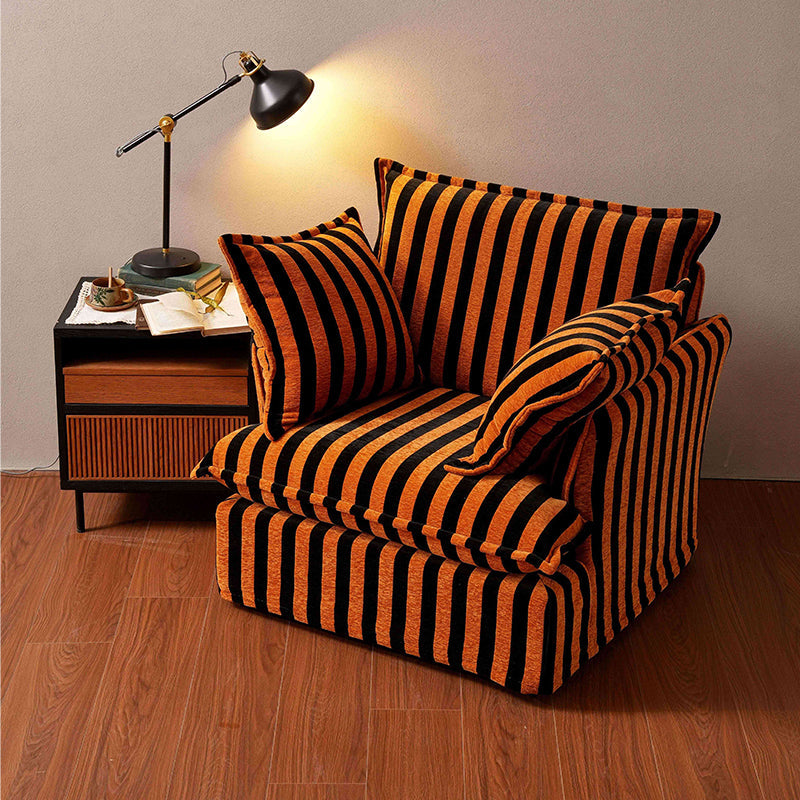 Bold Black & Orange Stripe Swivel Birch Wood Accent Chair - French-Inspired Living Room Lounge Chair