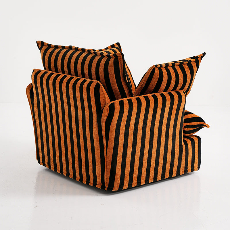 Bold Black & Orange Stripe Swivel Birch Wood Accent Chair - French-Inspired Living Room Lounge Chair