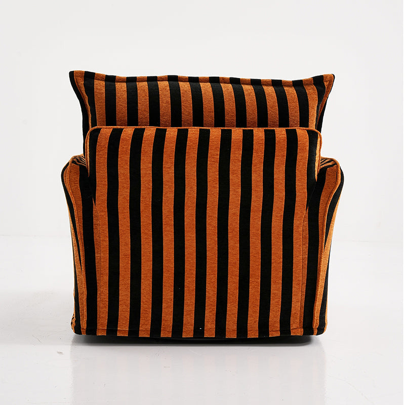 Bold Black & Orange Stripe Swivel Birch Wood Accent Chair - French-Inspired Living Room Lounge Chair