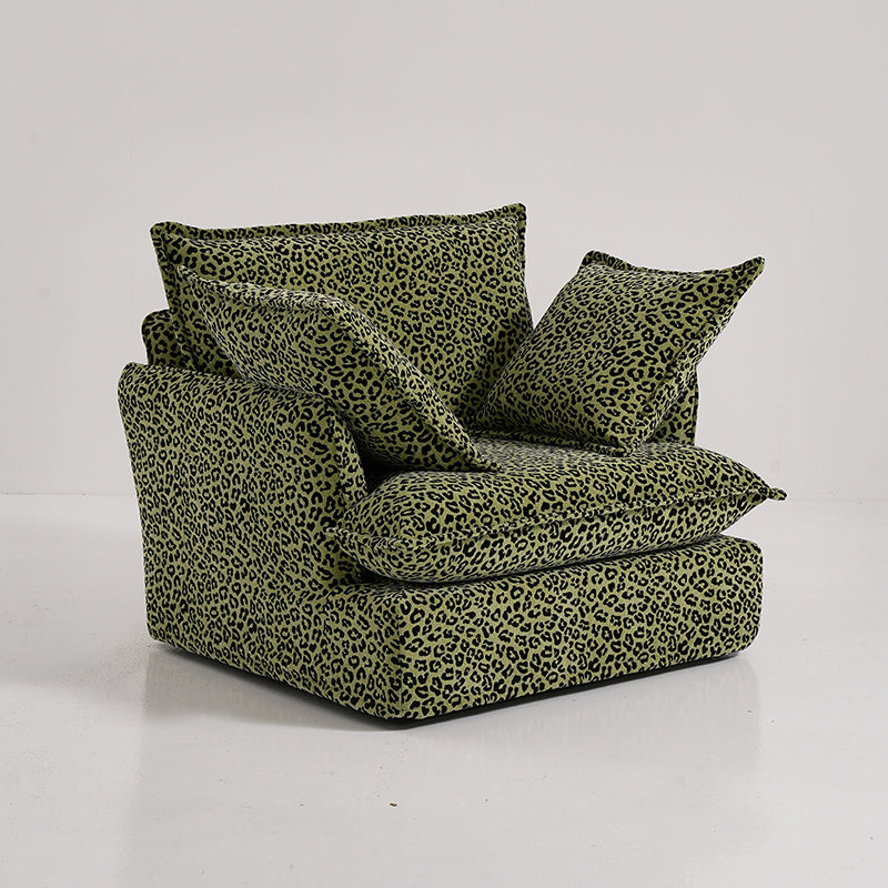 Green Leopard Print Swivel Birch Wood Accent Chair — Vintage Oriental Style Sofa for Living Room