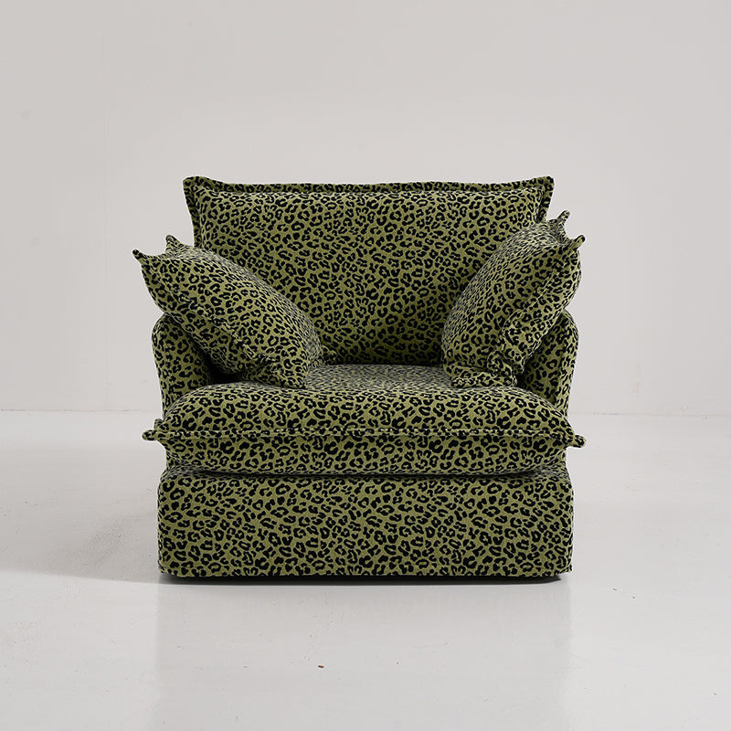 Green Leopard Print Swivel Birch Wood Accent Chair — Vintage Oriental Style Sofa for Living Room