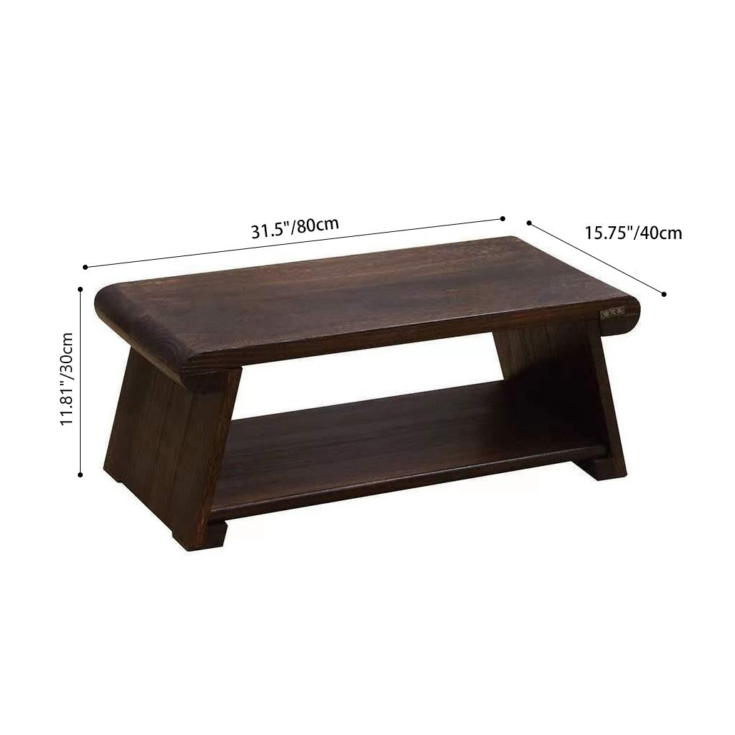 Traditional Japanese Foldable Solid Wood Coffee Table – Two-Tier, Rounded Rectangular Design for Living Room
