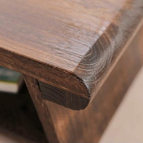Traditional Japanese Foldable Solid Wood Coffee Table – Two-Tier, Rounded Rectangular Design for Living Room