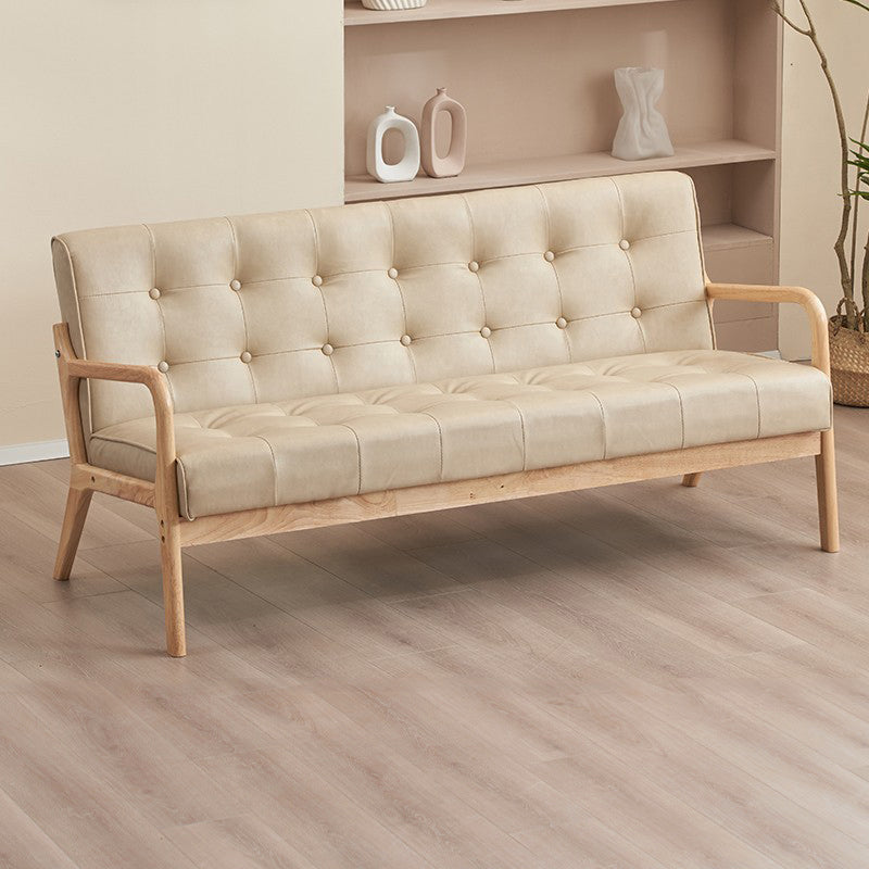Contemporary Scandinavian Solid Wood Sofa with Oil-Waxed Leather, Rectangular Frame and Softly Rounded Edges, 1/2/3-Seater for Living Room