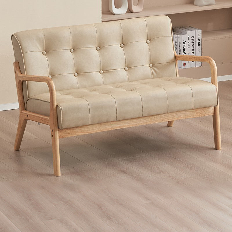 Contemporary Scandinavian Solid Wood Sofa with Oil-Waxed Leather, Rectangular Frame and Softly Rounded Edges, 1/2/3-Seater for Living Room