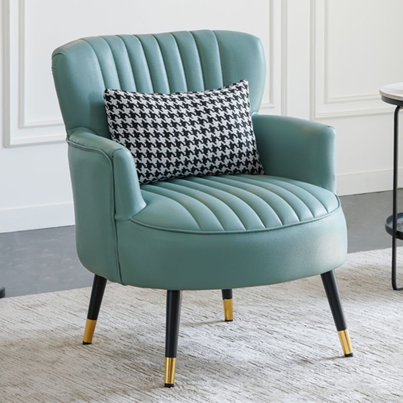 Modern Scandinavian Microfiber Leather Accent Chair with Metal Frame — Round-and-Square Design, Backrest & Armrests, Ideal for Living Room