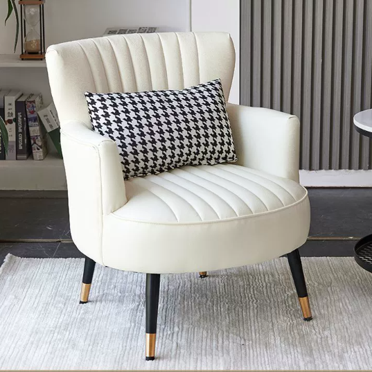 Modern Scandinavian Microfiber Leather Accent Chair with Metal Frame — Round-and-Square Design, Backrest & Armrests, Ideal for Living Room