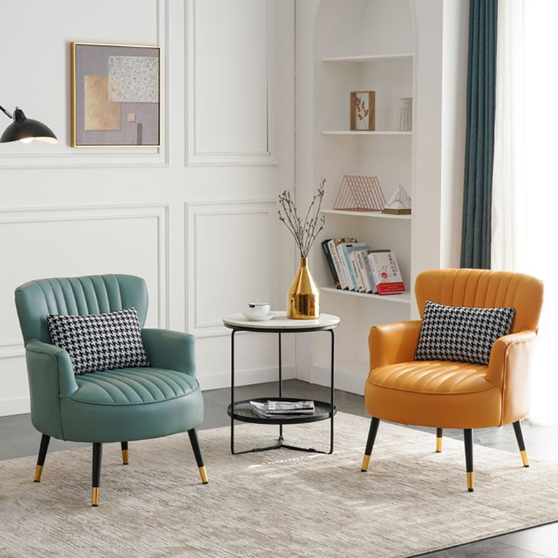 Modern Scandinavian Microfiber Leather Accent Chair with Metal Frame — Round-and-Square Design, Backrest & Armrests, Ideal for Living Room