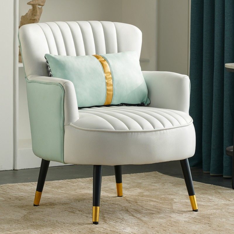 Modern Scandinavian Microfiber Leather Accent Chair with Metal Frame — Round-and-Square Design, Backrest & Armrests, Ideal for Living Room