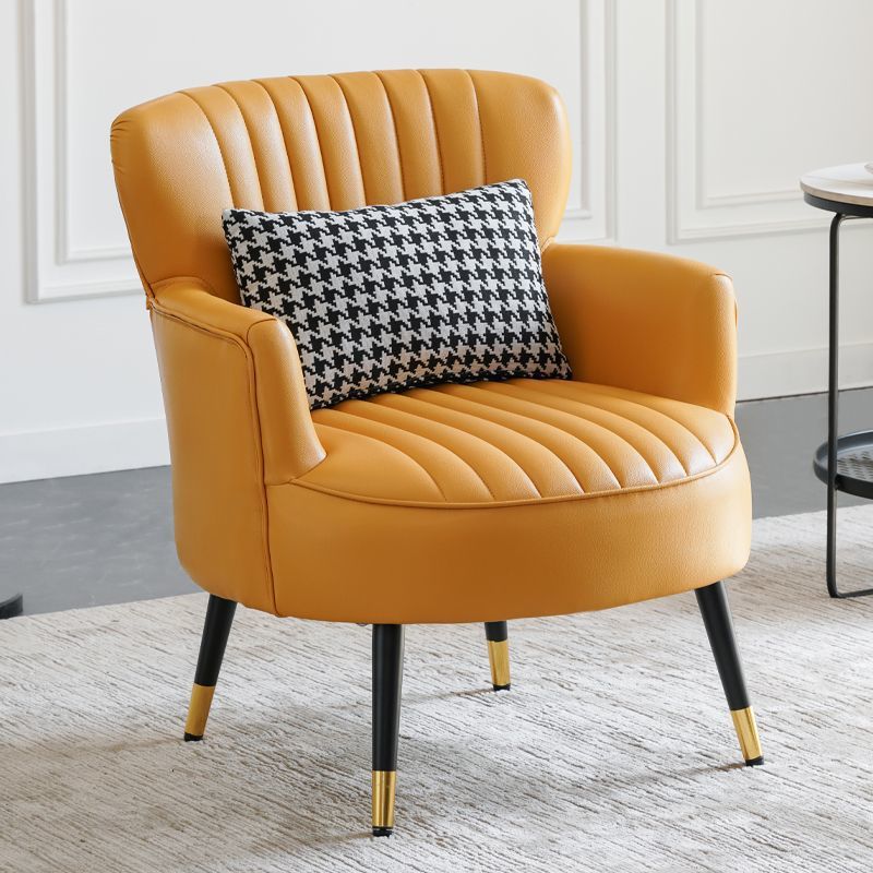 Modern Scandinavian Microfiber Leather Accent Chair with Metal Frame — Round-and-Square Design, Backrest & Armrests, Ideal for Living Room
