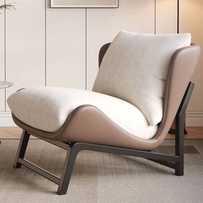 Traditional French Velvet Cat-Scratch Leather Accent Chair with Carbon Steel Frame, Rectangular Curved Square Backrest for Living Room