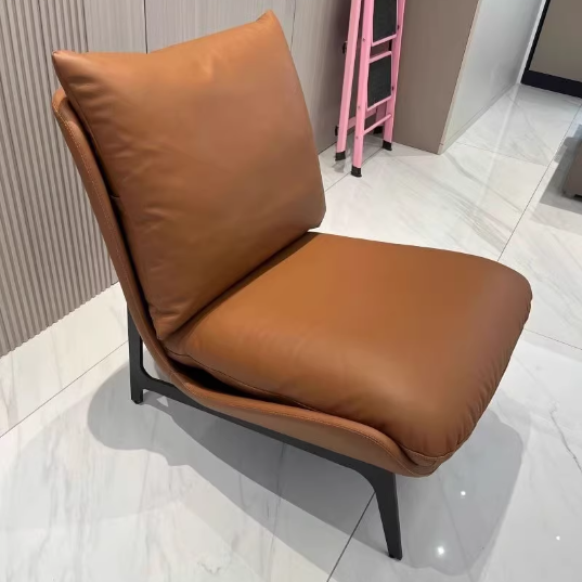 Traditional French Velvet Cat-Scratch Leather Accent Chair with Carbon Steel Frame, Rectangular Curved Square Backrest for Living Room