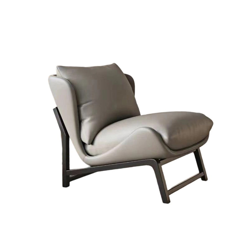 Traditional French Velvet Cat-Scratch Leather Accent Chair with Carbon Steel Frame, Rectangular Curved Square Backrest for Living Room