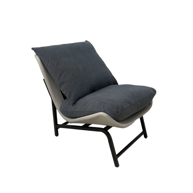 Traditional French Velvet Cat-Scratch Leather Accent Chair with Carbon Steel Frame, Rectangular Curved Square Backrest for Living Room