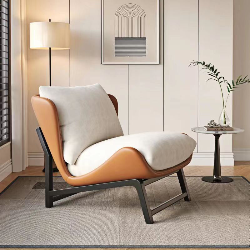 Traditional French Velvet Cat-Scratch Leather Accent Chair with Carbon Steel Frame, Rectangular Curved Square Backrest for Living Room