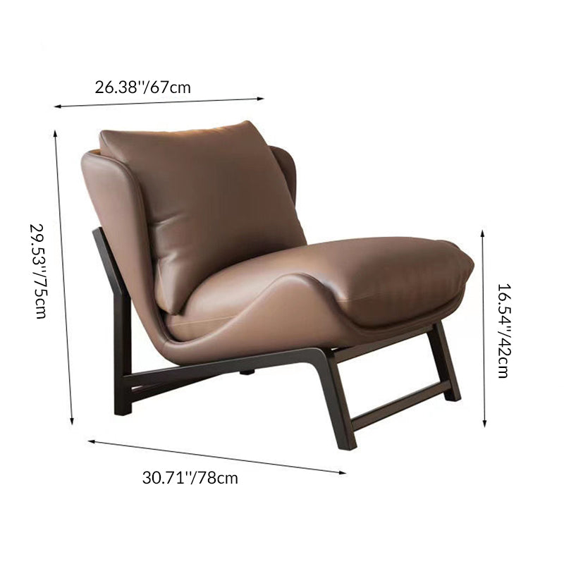Traditional French Velvet Cat-Scratch Leather Accent Chair with Carbon Steel Frame, Rectangular Curved Square Backrest for Living Room