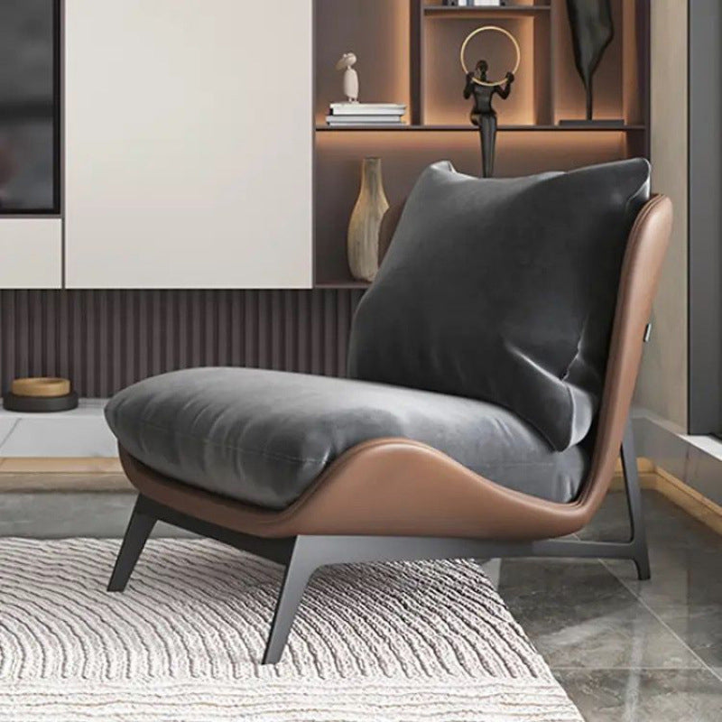 Traditional French Velvet Cat-Scratch Leather Accent Chair with Carbon Steel Frame, Rectangular Curved Square Backrest for Living Room