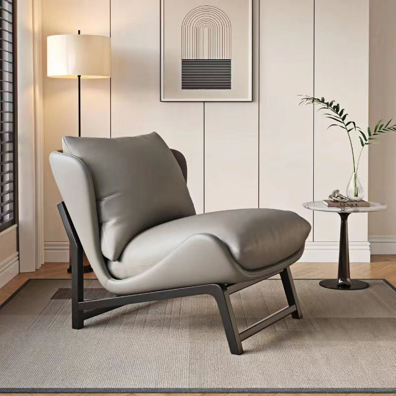 Traditional French Velvet Cat-Scratch Leather Accent Chair with Carbon Steel Frame, Rectangular Curved Square Backrest for Living Room