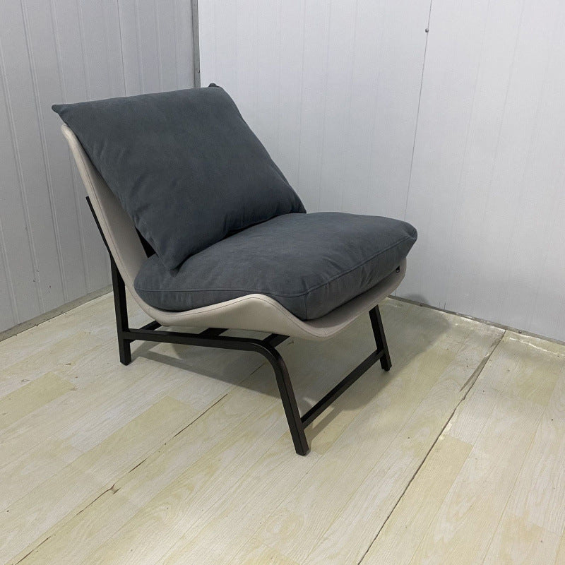 Traditional French Velvet Cat-Scratch Leather Accent Chair with Carbon Steel Frame, Rectangular Curved Square Backrest for Living Room