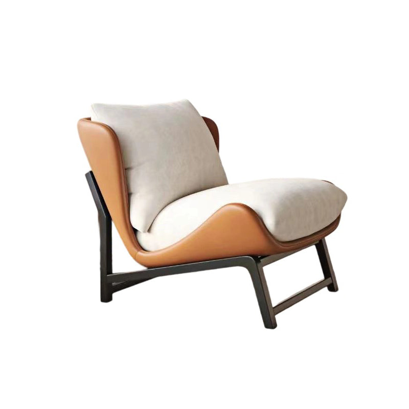 Traditional French Velvet Cat-Scratch Leather Accent Chair with Carbon Steel Frame, Rectangular Curved Square Backrest for Living Room