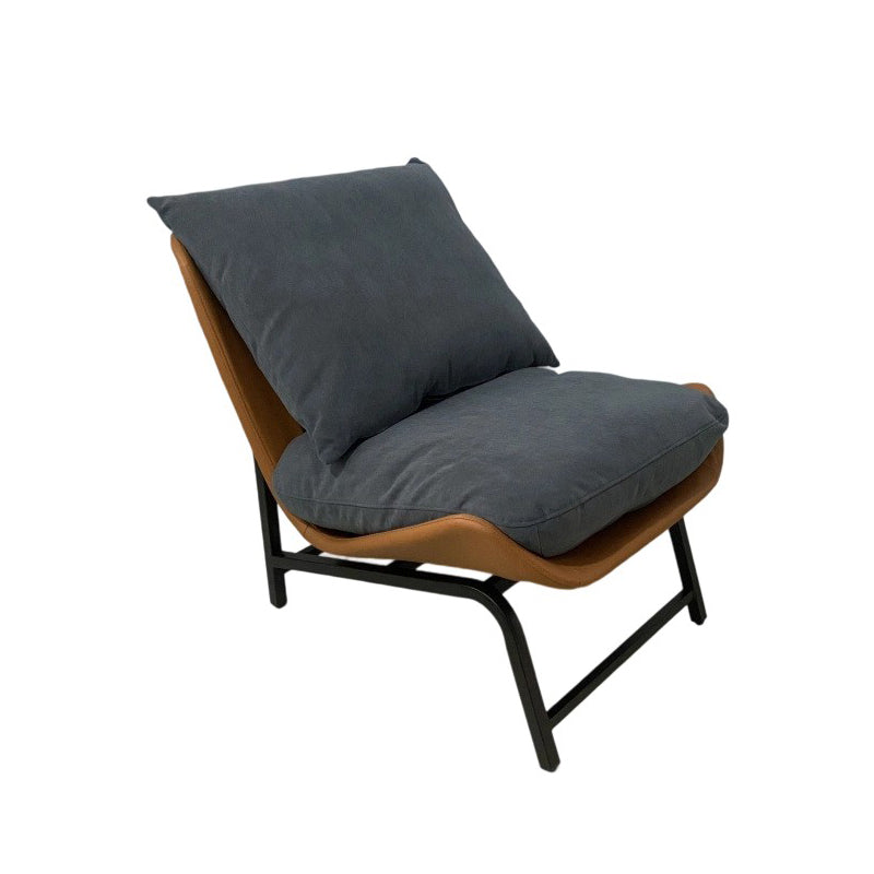 Traditional French Velvet Cat-Scratch Leather Accent Chair with Carbon Steel Frame, Rectangular Curved Square Backrest for Living Room