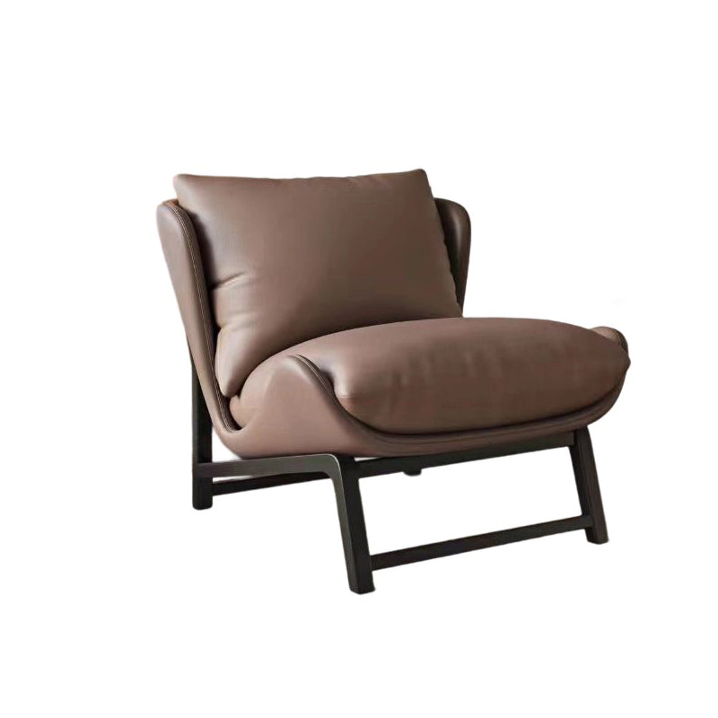 Traditional French Velvet Cat-Scratch Leather Accent Chair with Carbon Steel Frame, Rectangular Curved Square Backrest for Living Room