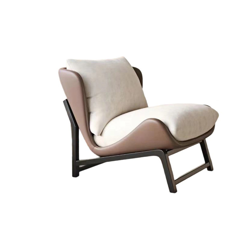 Traditional French Velvet Cat-Scratch Leather Accent Chair with Carbon Steel Frame, Rectangular Curved Square Backrest for Living Room