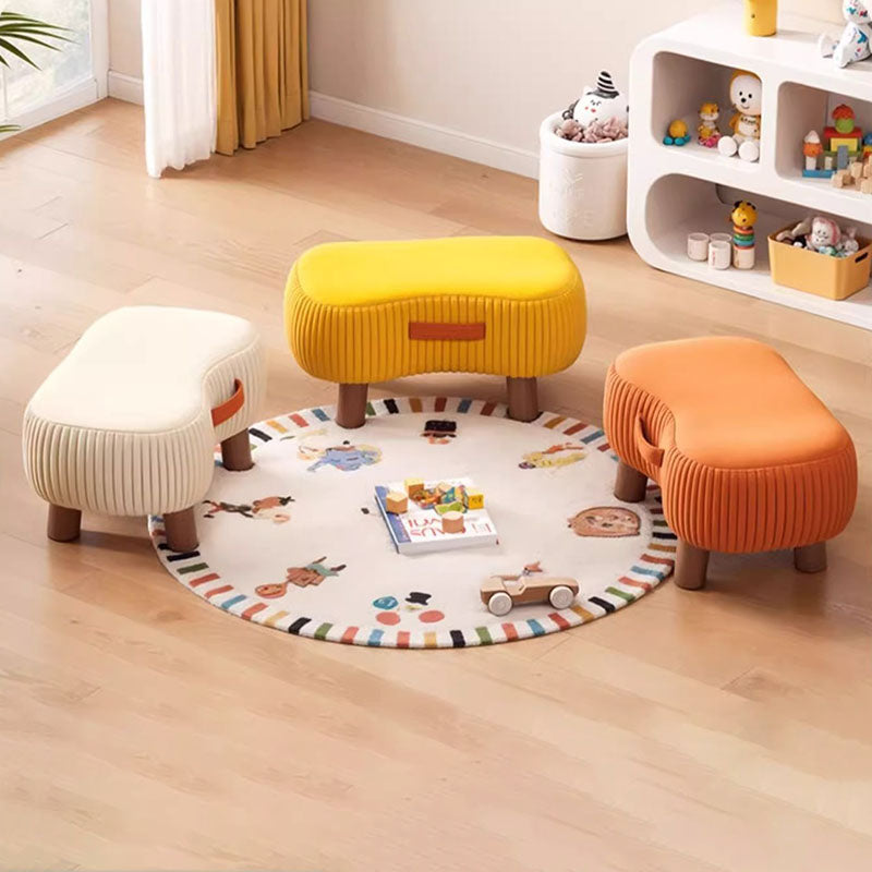 Contemporary Scandinavian Solid-Wood Low Stool with Soap-Shaped Cylinder, Tech Fabric Upholstery – Living Room Accent