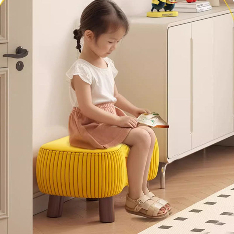 Contemporary Scandinavian Solid-Wood Low Stool with Soap-Shaped Cylinder, Tech Fabric Upholstery – Living Room Accent