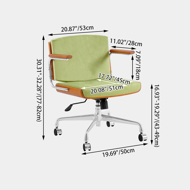Contemporary Scandinavian Velvet PU Leather Desk Chair with Ash Wood and Stainless Steel – Rectangular Swivel, Armrests and Backrest for Home Office
