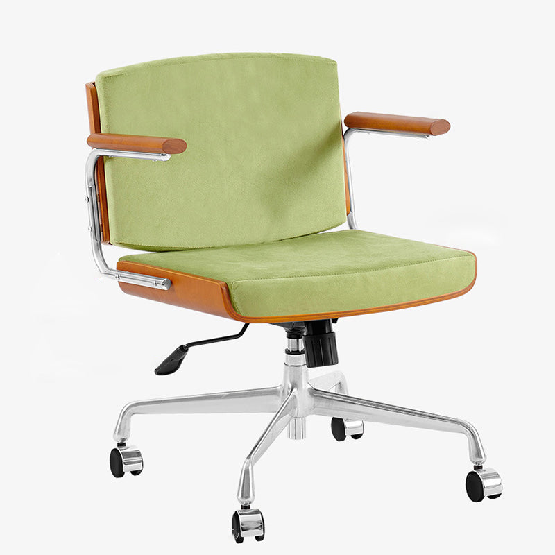 Contemporary Scandinavian Velvet PU Leather Desk Chair with Ash Wood and Stainless Steel – Rectangular Swivel, Armrests and Backrest for Home Office