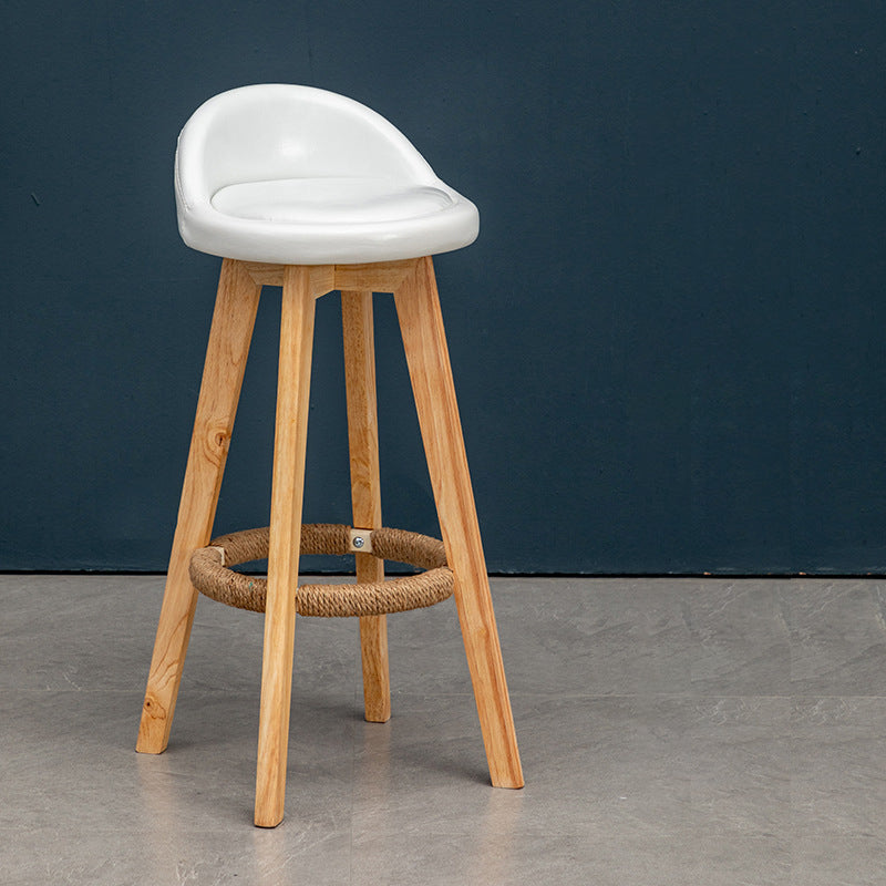 Nordic Contemporary Round Rubber Wood Swivel Bar Stool with Upholstered Low-Back and Footrest for Dining Room