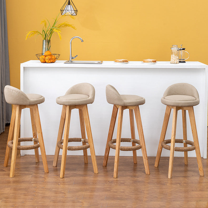 Nordic Contemporary Round Rubber Wood Swivel Bar Stool with Upholstered Low-Back and Footrest for Dining Room