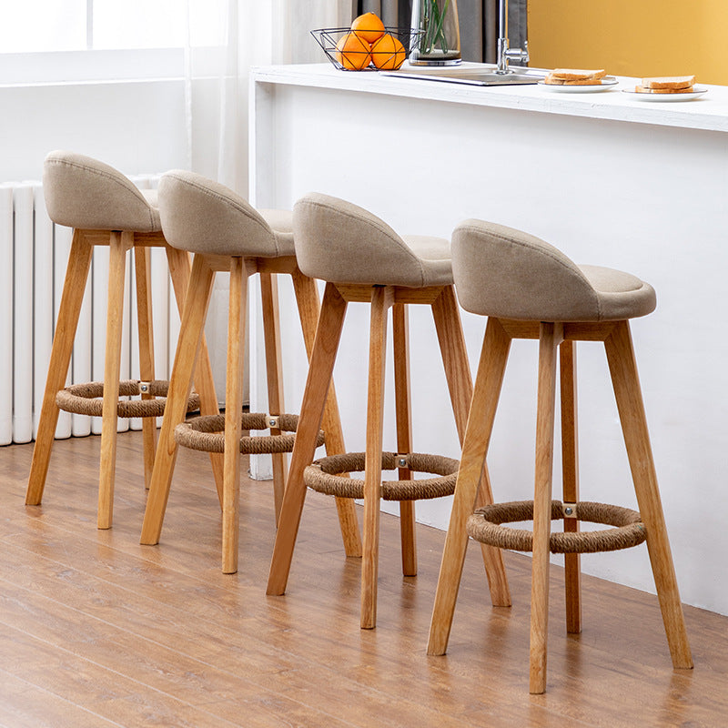 Nordic Contemporary Round Rubber Wood Swivel Bar Stool with Upholstered Low-Back and Footrest for Dining Room
