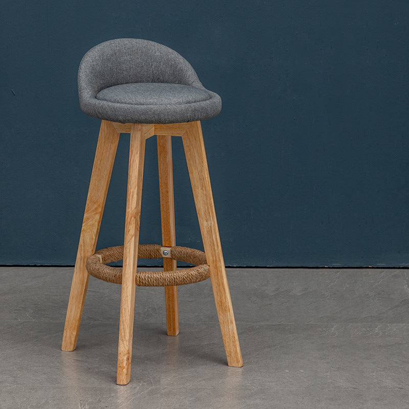 Nordic Contemporary Round Rubber Wood Swivel Bar Stool with Upholstered Low-Back and Footrest for Dining Room