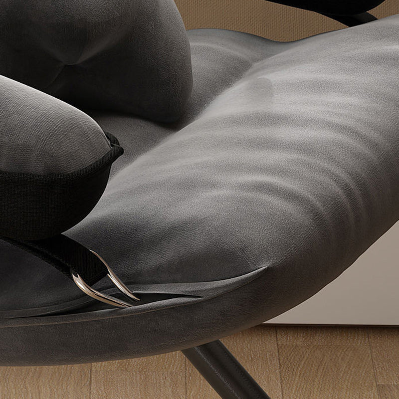 Modern Scandinavian Iron Frame Recliner - Upholstered, Curved Rectangular Backrest with Foldable Armrests for Living Room