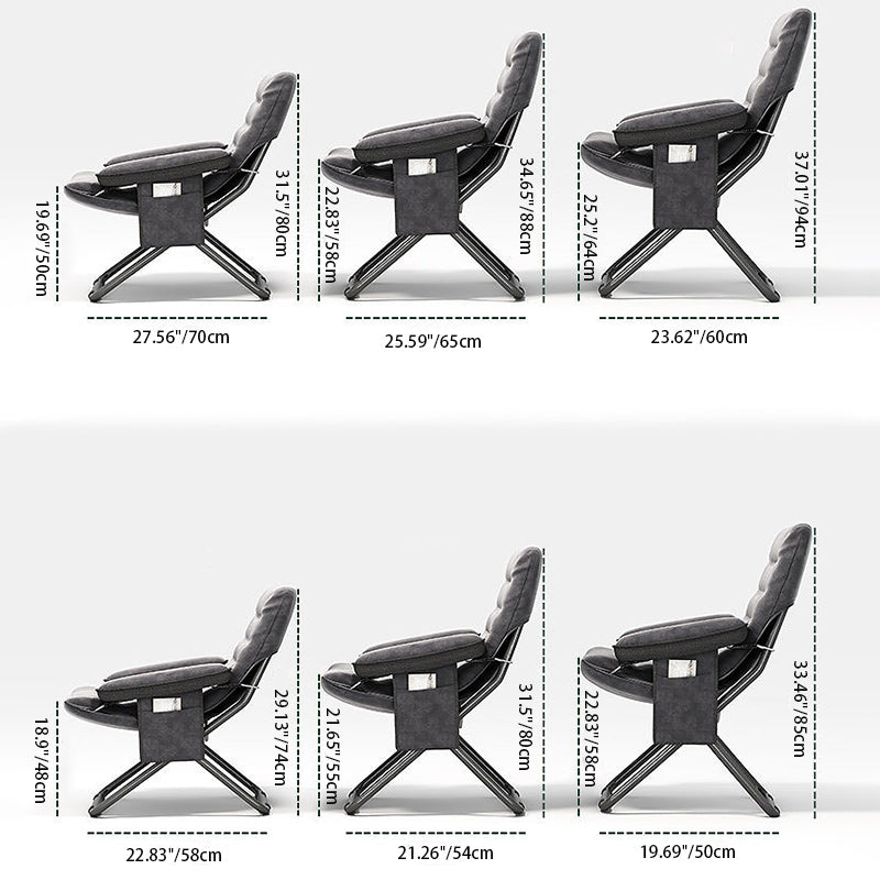 Modern Scandinavian Iron Frame Recliner - Upholstered, Curved Rectangular Backrest with Foldable Armrests for Living Room