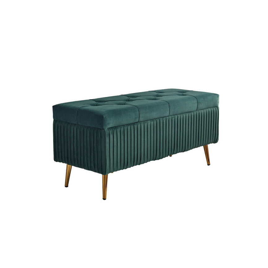 Modern Velvet Upholstered Storage Bench - Minimalist, Backless, Metal Rectangular Frame for Entryway