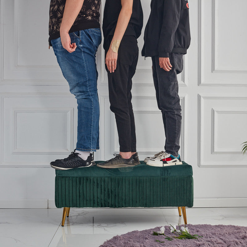Modern Velvet Upholstered Storage Bench - Minimalist, Backless, Metal Rectangular Frame for Entryway