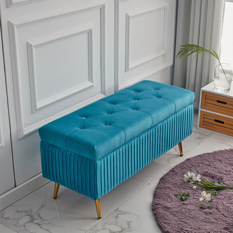 Modern Velvet Upholstered Storage Bench - Minimalist, Backless, Metal Rectangular Frame for Entryway