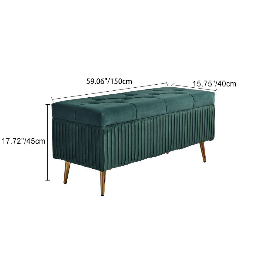 Modern Velvet Upholstered Storage Bench - Minimalist, Backless, Metal Rectangular Frame for Entryway