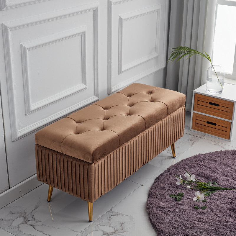 Modern Velvet Upholstered Storage Bench - Minimalist, Backless, Metal Rectangular Frame for Entryway