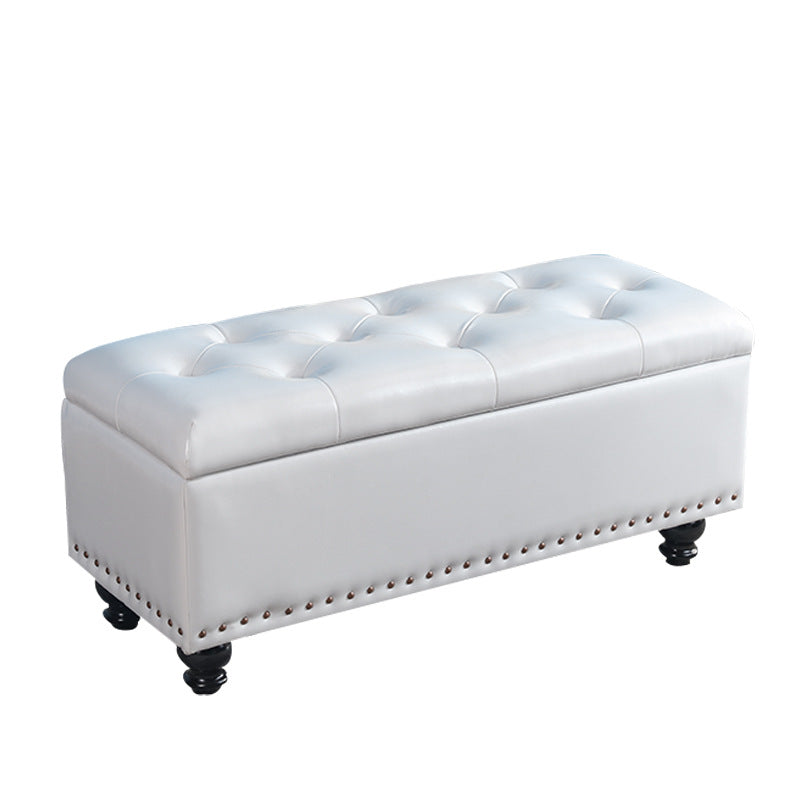 Nordic-Style Contemporary Wood Storage Bench with PU Leather Upholstery β Rectangular, for Living Room