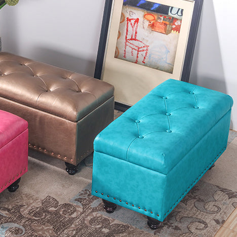 Nordic-Style Contemporary Wood Storage Bench with PU Leather Upholstery β Rectangular, for Living Room