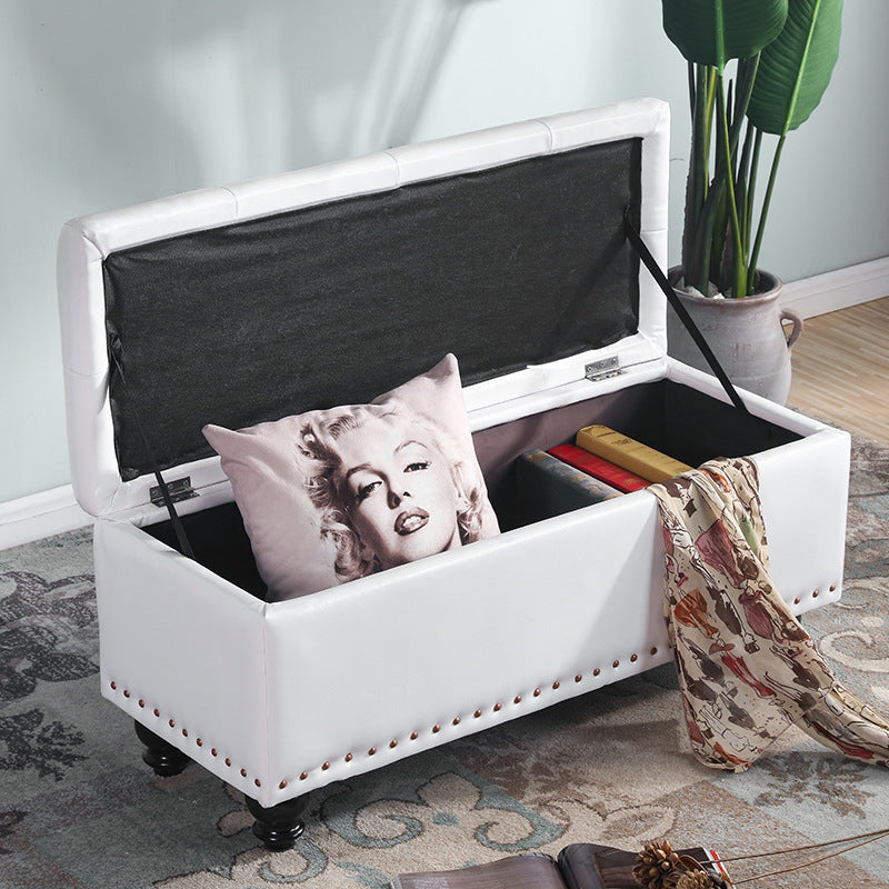 Nordic-Style Contemporary Wood Storage Bench with PU Leather Upholstery β Rectangular, for Living Room