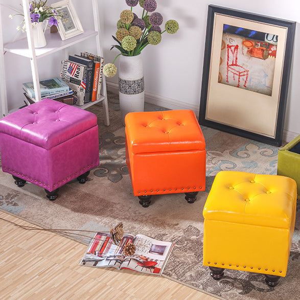 Nordic-Style Contemporary Wood Storage Bench with PU Leather Upholstery β Rectangular, for Living Room