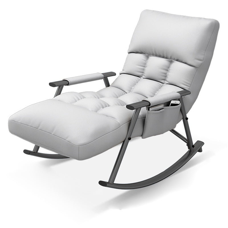 Nordic Contemporary Fabric-Upholstered Rocking Chair with Curved Back and Armrests, Metal Frame for Living Room