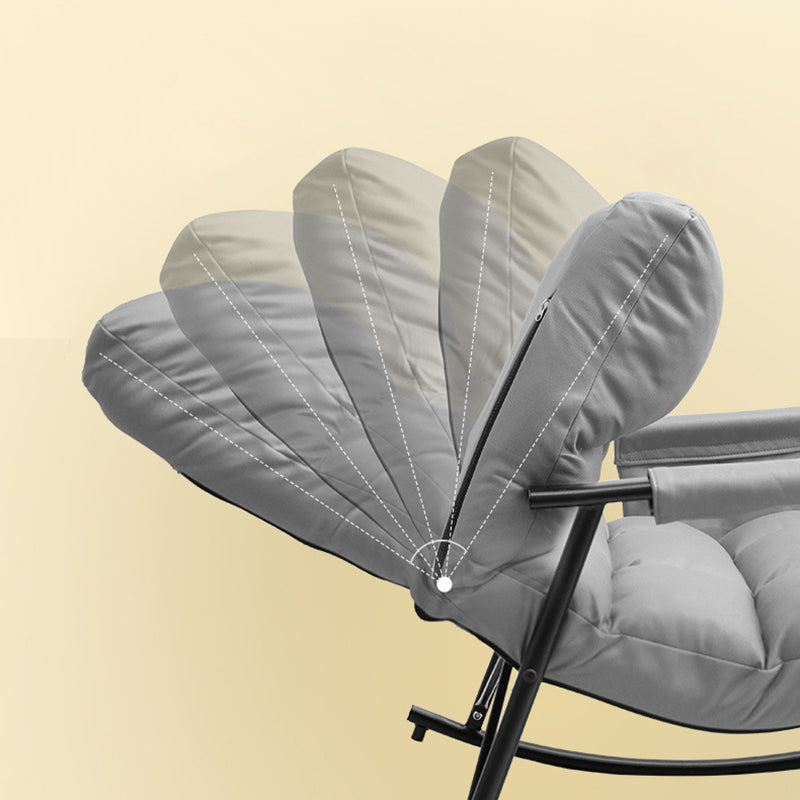 Nordic Contemporary Fabric-Upholstered Rocking Chair with Curved Back and Armrests, Metal Frame for Living Room